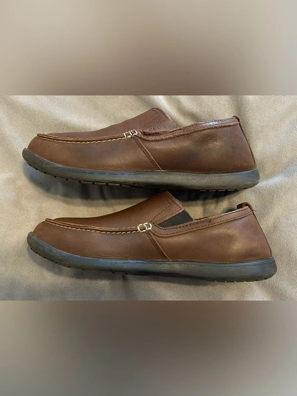 Mens's CROCS Denton Loafer Slip On Dress Comfort Shoes Leather Brown Size 8